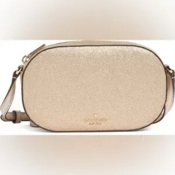 kate spade Glimmer Oval Camera Bag, Gold with Glitter, Crossbody, NEW with Tag - Picture 2 of 15